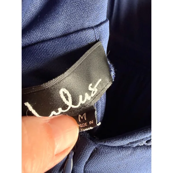 Lulus So Far Gown Navy Crochet Lace Open Back Chiffon Maxi Dress Sleeveless Sz M - Image 3