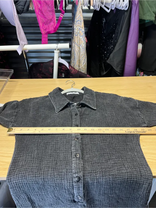 Bird Bee Textured Gauze Romper Charcoal Black Long Sleeve Button Front Size M - Image 10
