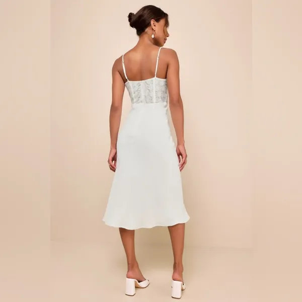 NWT Lulus White Lace Bustier Midi Dress Bridal Engagement Bachelorette Party XL - Image 3