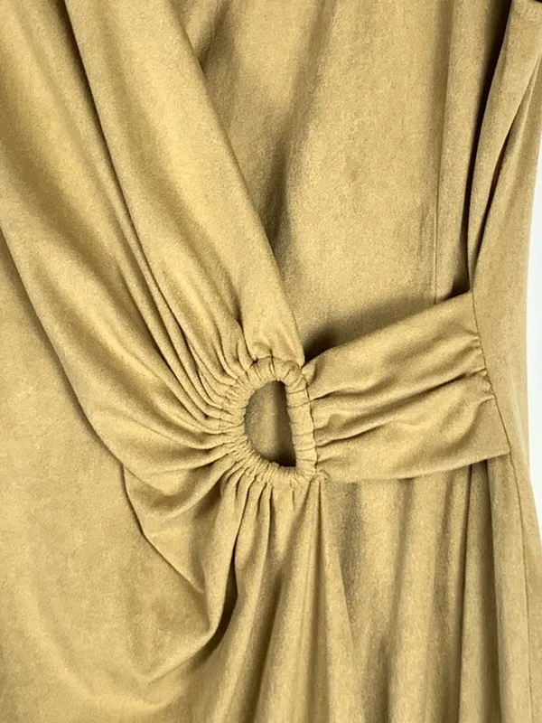 Tommy Bahama Dress M Clara Salina Tan Autumn Wedding Guest Faux Wrap Midi - Image 3