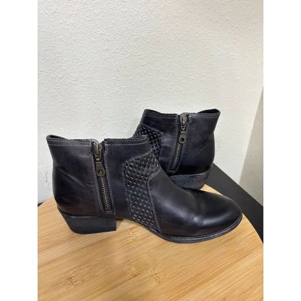 Roan by Bedstu Antonia Leather Ankle Boots 8 Black Lace Up Side Zip Block Heel‎ - Image 9