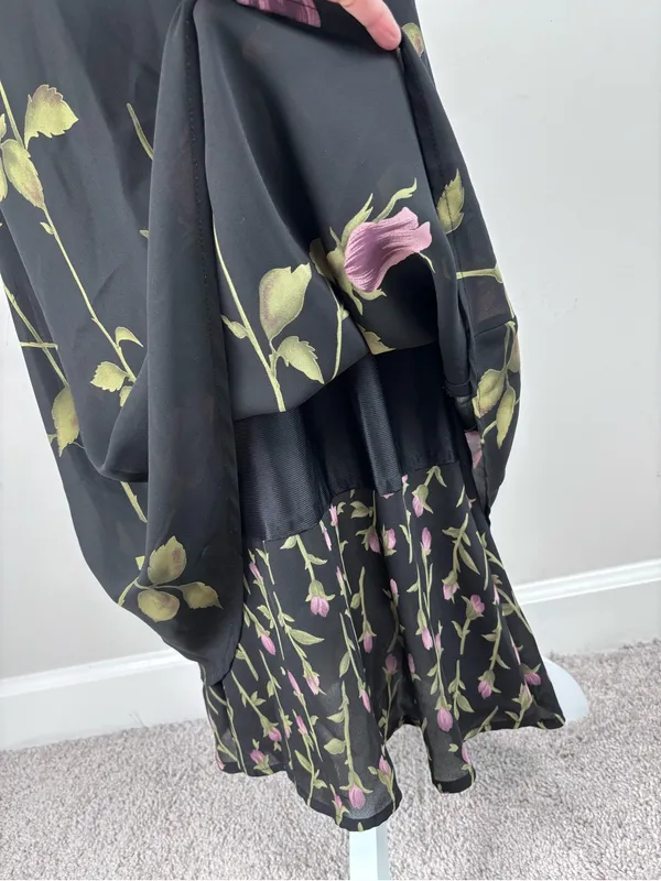 Jessica Howard Black Pink Rose Floral Short Sleeve Maxi Gown Dress Vintage - Image 5