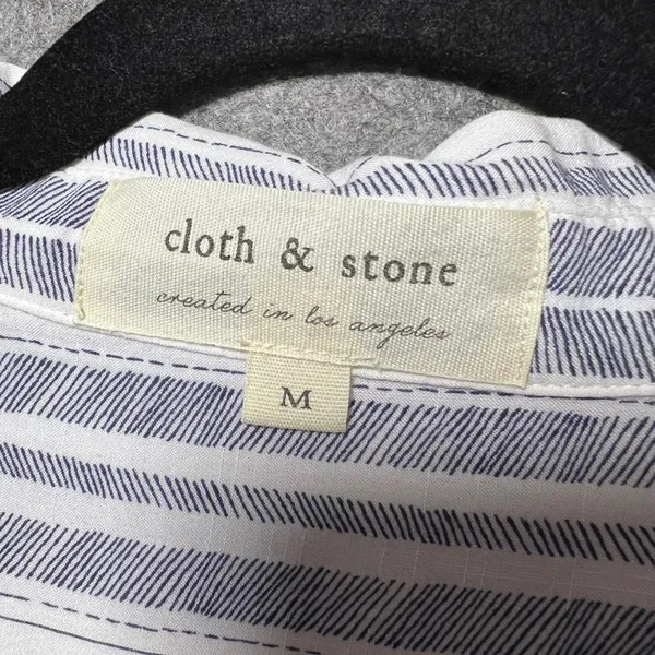 Cloth & Stone Blue White Striped Rayon‎ Button Down Shirt Cuffed Short Sleeve M - Image 2