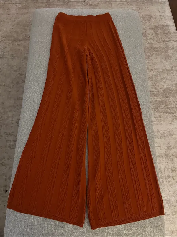 Anthropologie Burnt Orange Cable-Knit Wide-Leg Pants - Image 4
