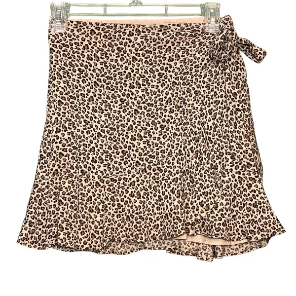 Abercrombie & Fitch Skirt Women's XS Brown Leopard Faux Wrap Ruffle Mini Summer - Image 3