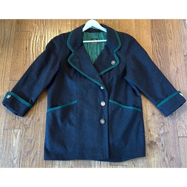 Julius Lang Vintage 100% new wool black and green peacoat 40 - Image 3