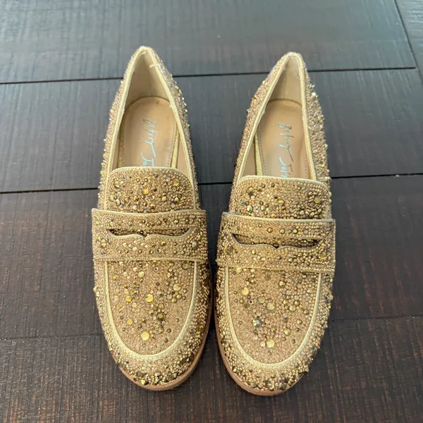 Betsey Johnson ARON Gold Rhinestone Penny‎ Loafers Glass Crystal Shoes 5M Girl - Image 3