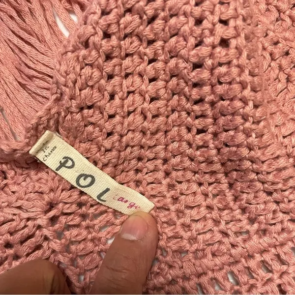 POL Crochet Fringe Crop Top Bralette – Boho Festival Tank, Dusty Rose Pink, Sz L - Image 11