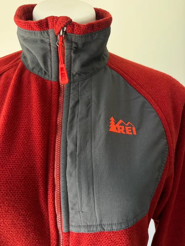 REI Polartec Brick Red w/Grey Fleece Zip Up Jacket - Image 3