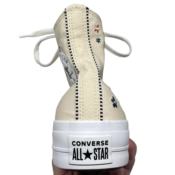 Converse Chuck Taylor Platform Beige Tan Embroidered Floral Flower Womens 11 - Image 12