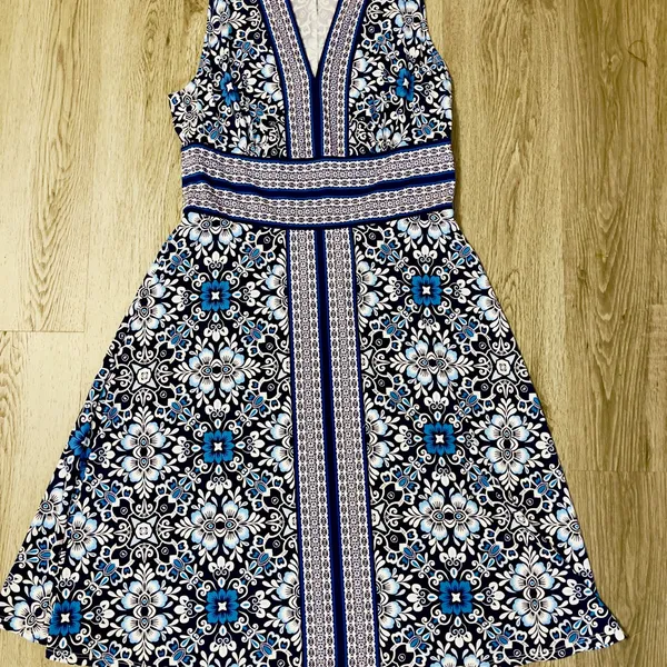 London Times Y2k Sleeveless Geometric Abstract Midi Dress Sz 6 Boho Chic Folksy - Image 2