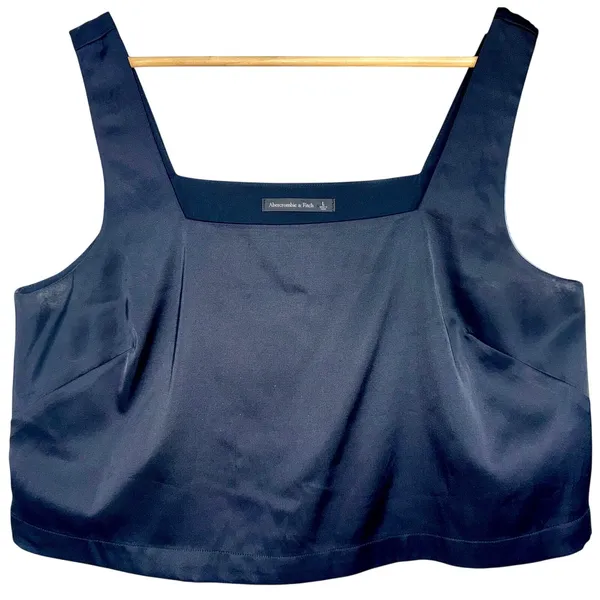 Abercrombie & Fitch Black Satin Square Neck Sleeveless Crop Top Tank Top Size L - Image 2