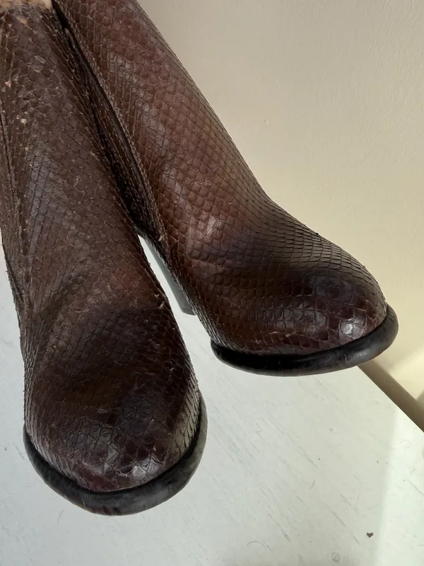 Firenze New Size 6 M 36 Brown Reptile Textured Leather Pointy Toe Boots Booties - Image 7