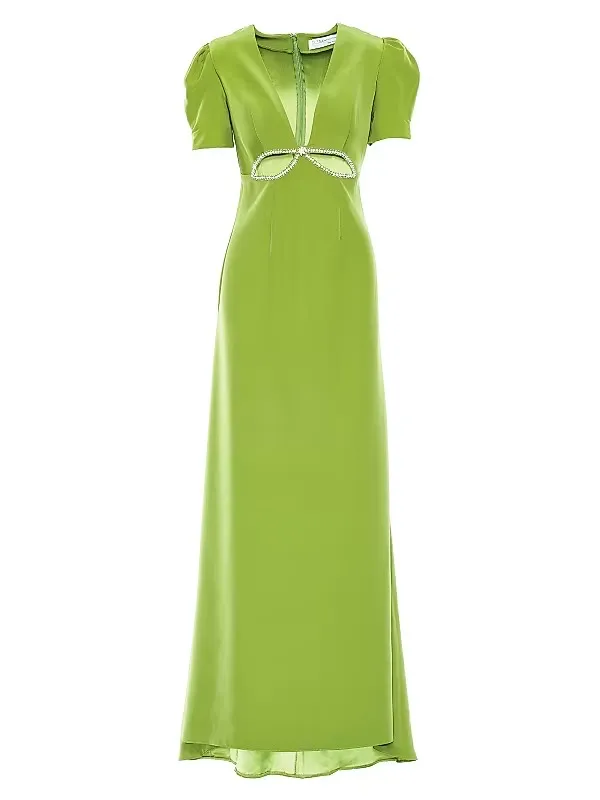 Mac Duggal Plunge Neck Puff Sleeve Cut Out Gown - Image 3