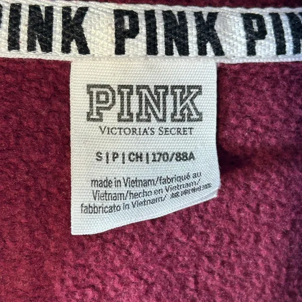 PINK Victoria's Secret‎ Burgundy Floral Logo Zip Up Hoodie Sweatshirt Size S - Image 6