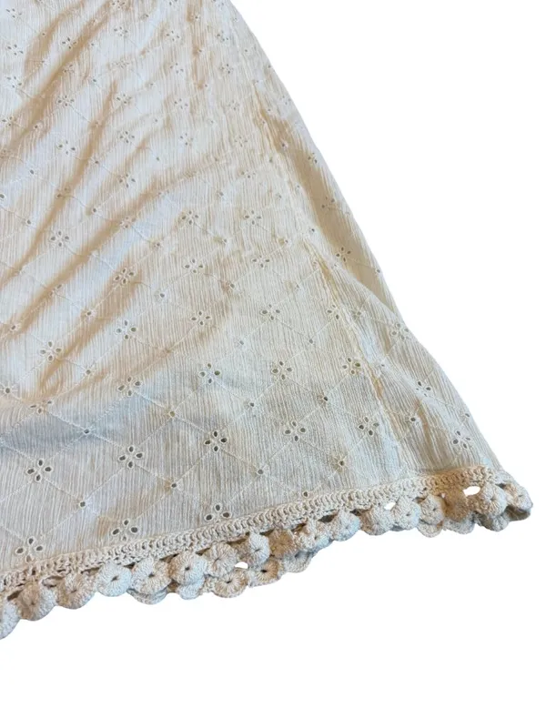 Free People Cream Eyelet Midi Skirt Strapless Dress Crocheted Trim Size Small - Image 6