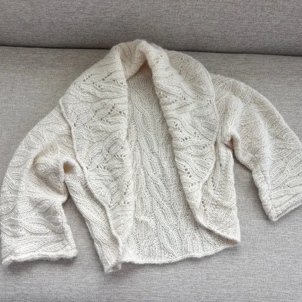 Handmade Cable Knit Shawl Collar Shrug Cardigan S Cream Boho Coastal Chic Preppy - Image 9