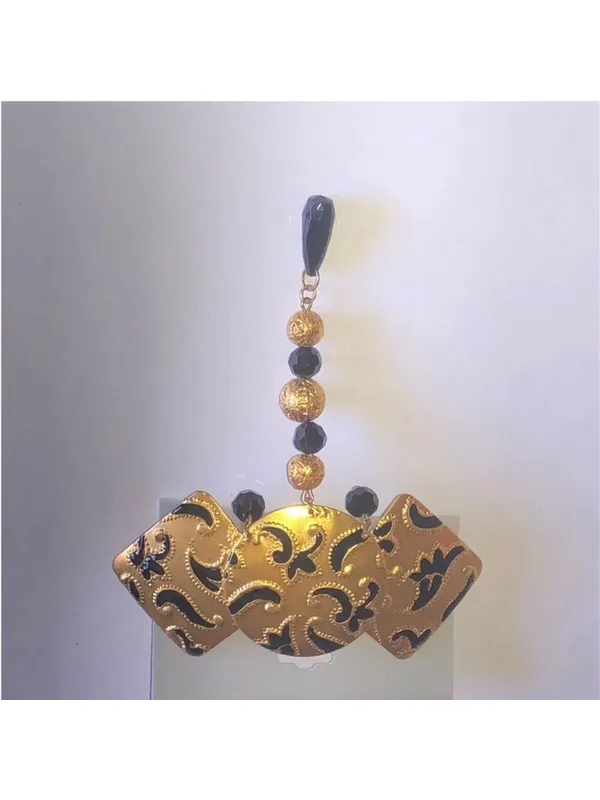 Satin Gold Tone and Black Statement Retro Vintage Hair Barrette Clip - Image 2