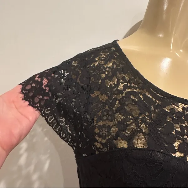 Miusol Black Floral Lace Cap Sleeve Belted Maxi Dress Sz L Formal Chiffon - Image 4