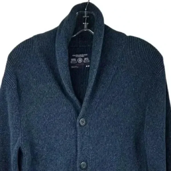 American Eagle Men's Shawl Collar Cardigan Sweater Blue‎ Size M - Image 2