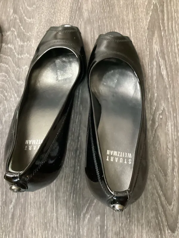 Stuart Weitzman Black Patent Leather Peep Toe Heels Size 7 M - Image 4