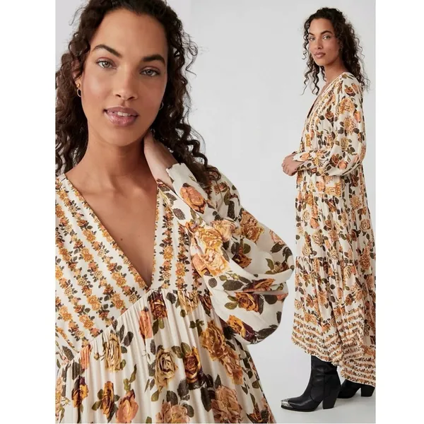 Free People Ethereal Dainty Row of Roses Floral Maxi Dress Size Small - Image 2