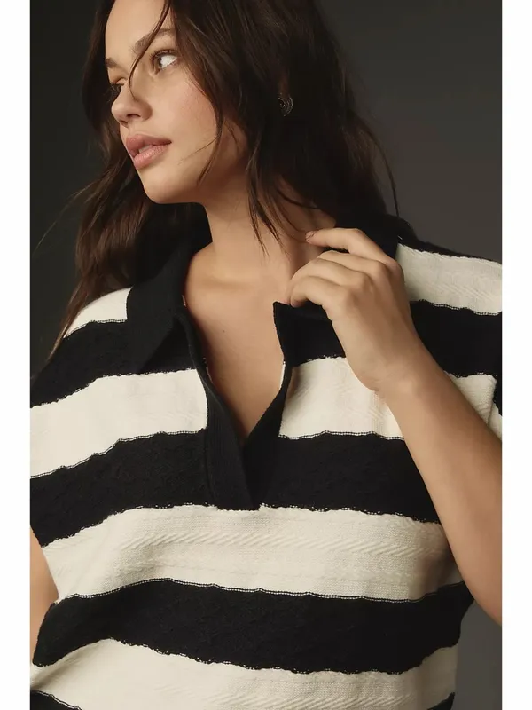 Anthropologie Maeve Oversized Textured Collared‎ Stripe Muscle Sweater Vest - Image 2