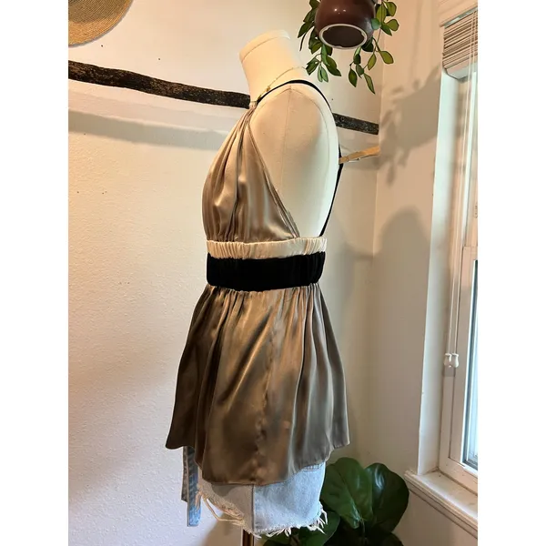 Lanvin Paris Silver Metallic Silk Babydoll Tank Top Blouse Size Medium France - Image 4