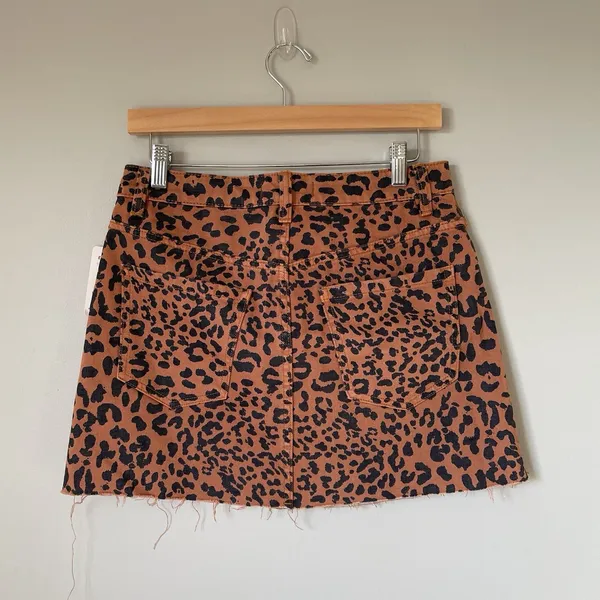 Free People We The Free Denim Mini Skirt Leopard Print Brown Black Women's 28 - Image 2