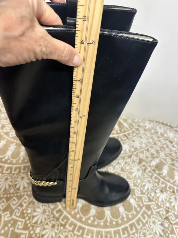 a new day Black Mid-Calf Faux Leather Boots with Chain Accent - Image 7