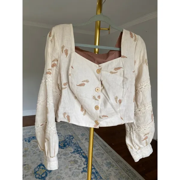 Handmade Linen Embroidered Cardigan Button‎ Front Lace Boho Medieval Cottagecore - Image 2