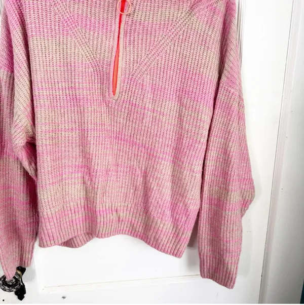 Aerie Space Dye Quarter Zip Sweater Wool Blend Lip Gloss Pink Orange Zipper L - Image 6