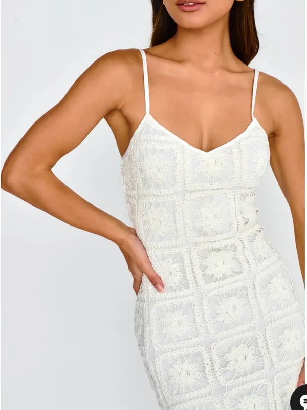 Here Comes the Sun Cayman Sunset Crochet Midi Dress White Beachy Vacation Ready Feminine Brunch - Image 3