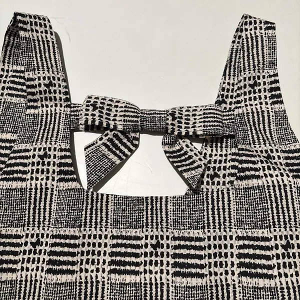 Black White Plaid Ruffle Hem Mini Dress Bow Back Sleeveless Preppy Y2K - Image 6