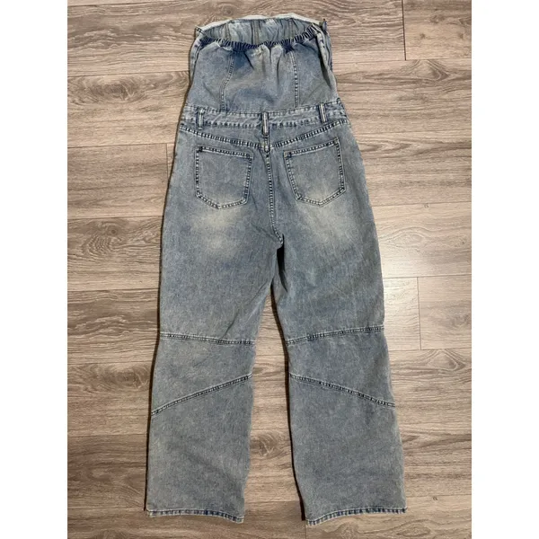 Strapless Wide Leg Denim Jumpsuit Size L‎ Light Wash Blue Seam Detail Y2K Romper - Image 4