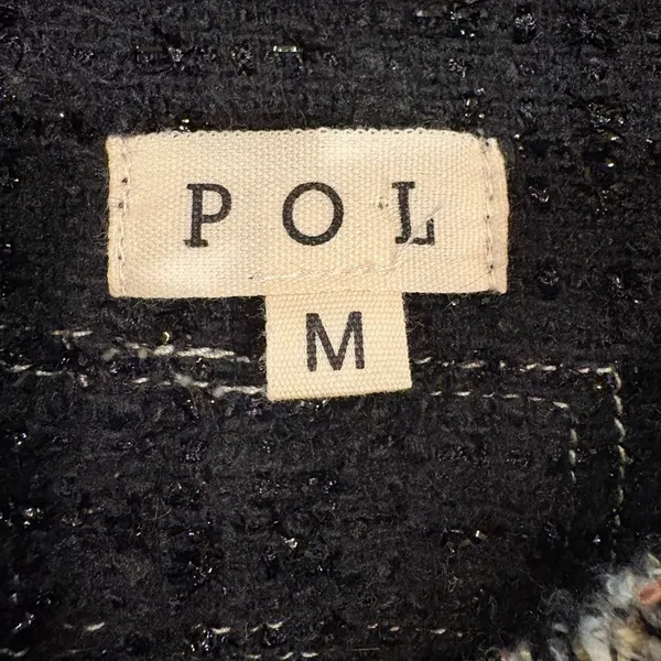 POL raw edge tweed cropped jacket sz M button down black beige - Image 4