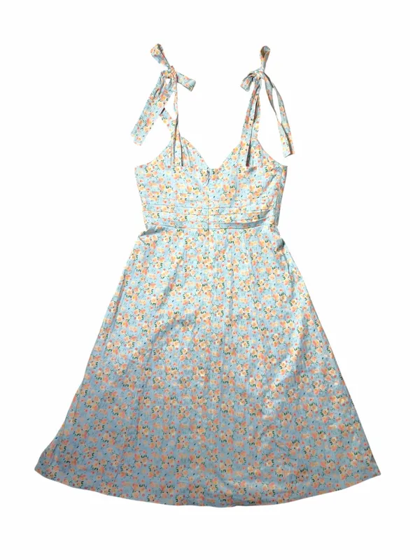 Lavish Lice Blue Floral Pleated Tie Strap Cotton Blend Midi Dress Womens 12 - Image 8