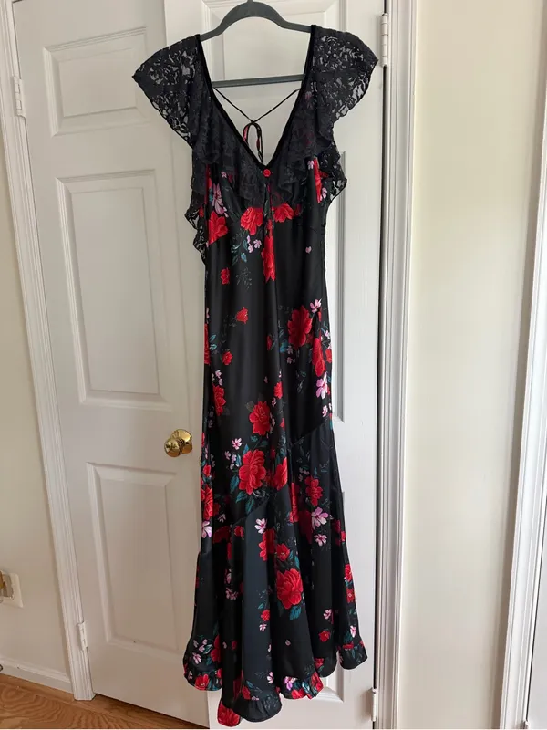 Free People Warm Hearts Black Floral Lace Midi Dress M - Image 3
