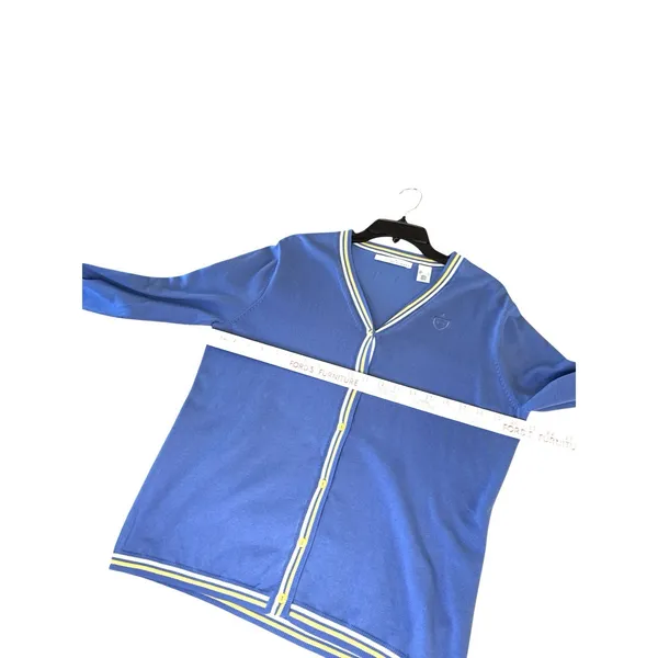 St. Aumont Golf Cardigan Women's Large Light Blue Button Front V-Neck‎ Striped - Image 7