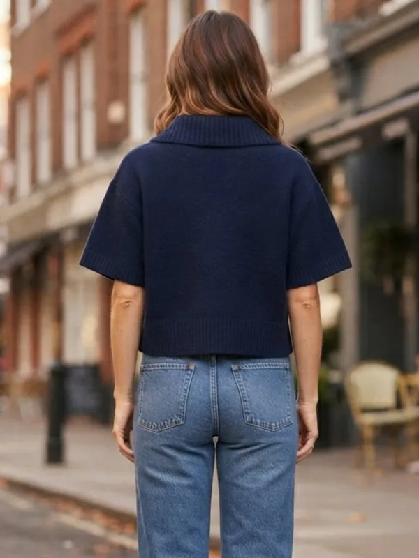 ZARA Navy Blue Cropped Knit Sweater Size S Wool Blend Soft Boxy Pullover - Image 2