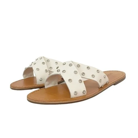 NWT Schutz Marilu Sandal White Leather Rhinestone Studded Slide Women’s Size 9.5 - Image 5