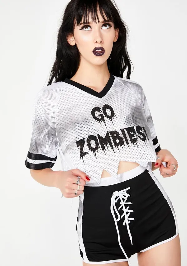 Womens XL NWT Dolls Kill Go Zombies Cropped Football Jersey - Image 4