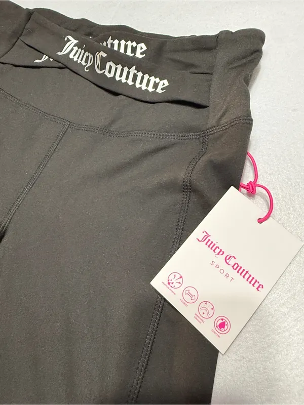 Juicy Couture Sport NWT Black Leggings crisscross Logo Waistband Sz M - Image 2