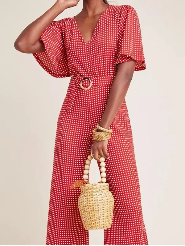 Anthropologie Margaret Belted red Jumpsuit romper 12 - Image 2
