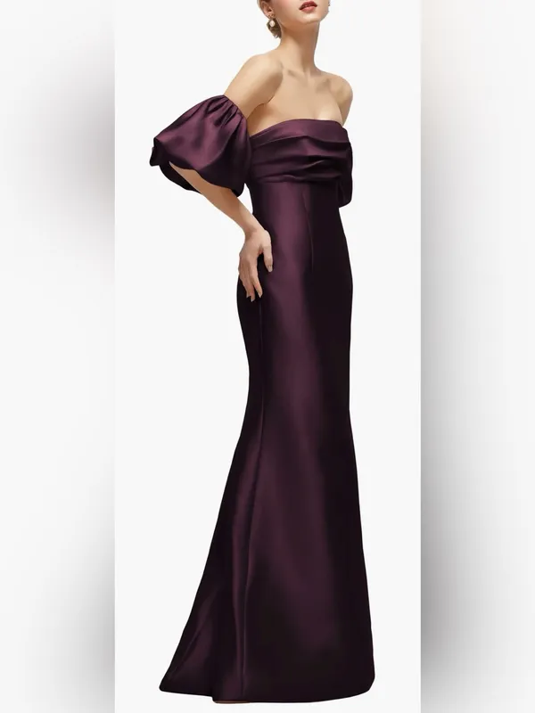 NEW Alfred Sung Off the Shoulder Puff Sleeve deep plum Satin Gown Sz 16 - Image 3