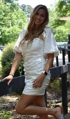 White dress with attached short Puffy sleeves - Size Medium - Image 2