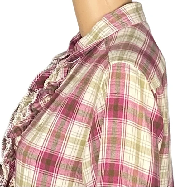 RALPH LAUREN BLUE LABEL Plaid Ruffle Front Cotton Shirt Dress/Tunic Medium - Image 7