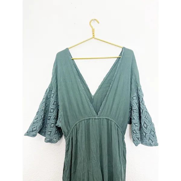 Free People Angela Jumpsuit Dried Pine Crochet Jumper Large Flowy Bohemian - Image 12