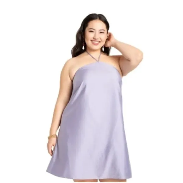 Eloquii Plus Size‎ Heirloom Lilac Y2K Halter Mini Tunic Dress - Image 3