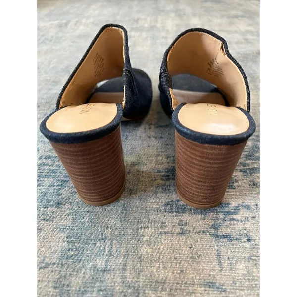 Nine West Blue Denim Gemily Block Heel Peep Toe Mules Size 7.5 - Image 6